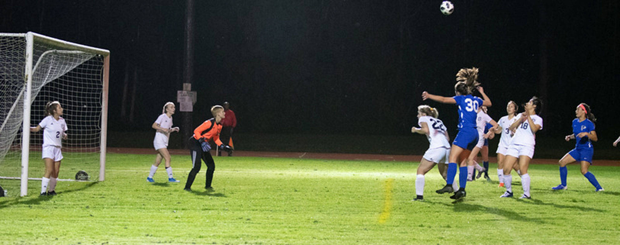 South Whidbey goes on the attack after a corner kick in the 4-0 win over Sultan Tuesday. (Photo by Paul Lien)
