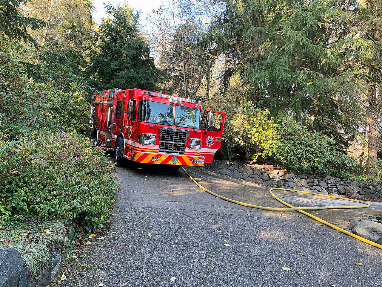 Photo provided by Central Whidbey Island Fire and Rescue                                A CWIFR engine responds to a fire Saturday.