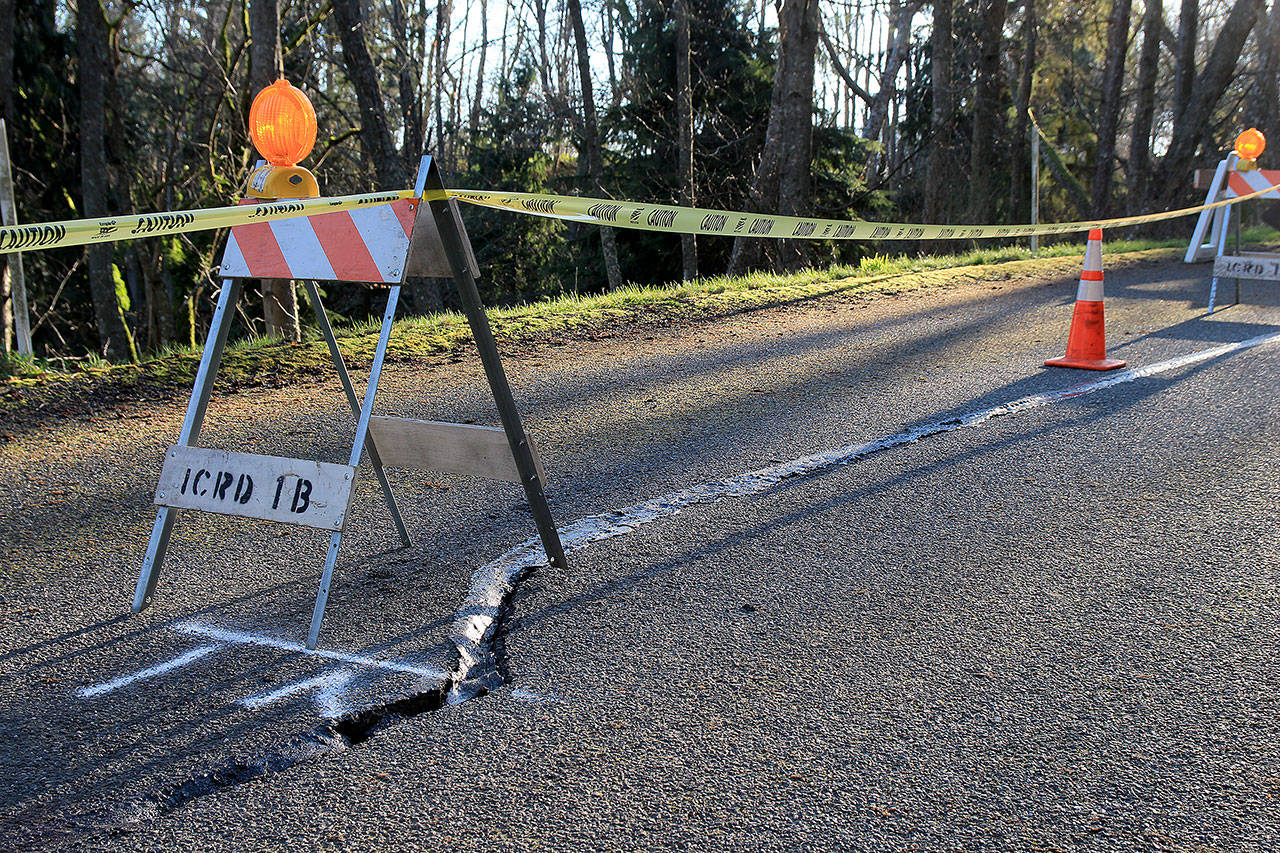Photo by Kira Erickson/Whidbey News Group                                A view of Fidalgo Drive, where the landslide occurred Friday.