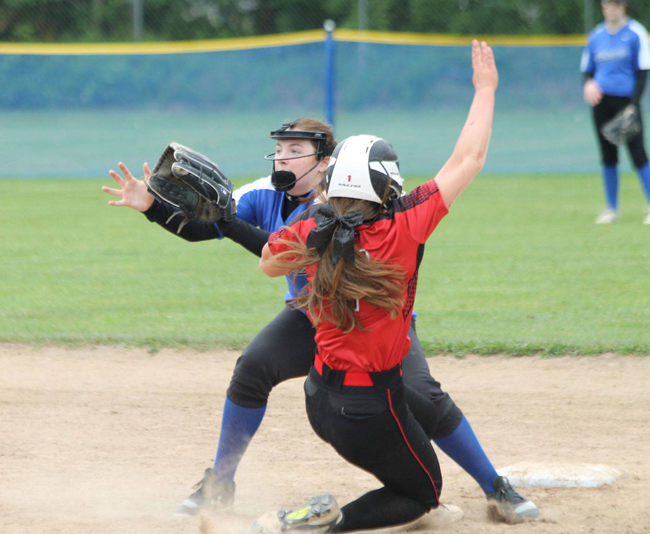 South Whidbeys Kayla Knauer waits for a throw at second base. Knauer received the Cliff Gillies Award this spring. (File photo)