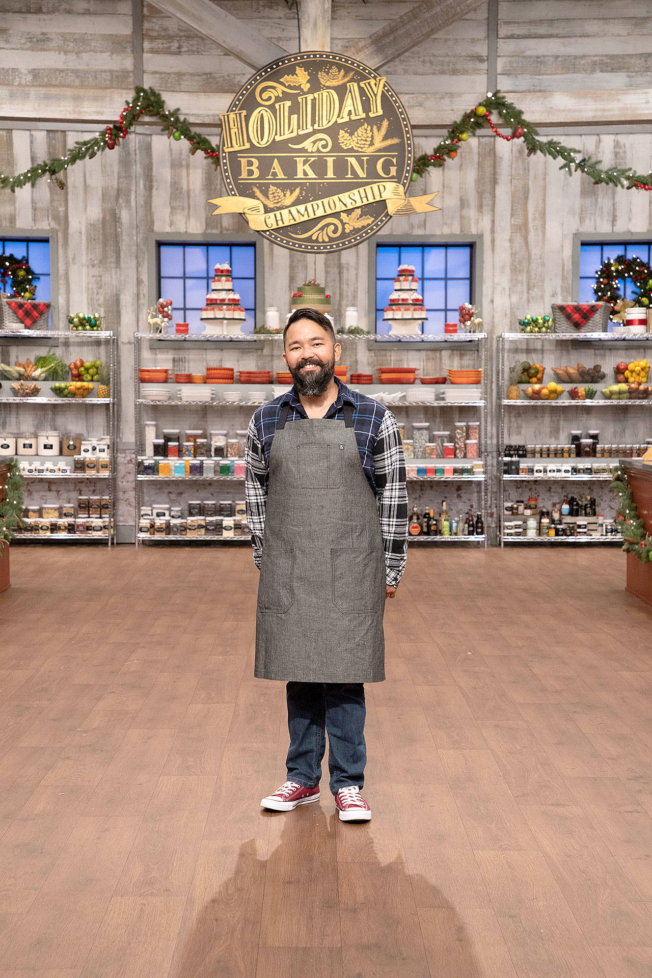 Photo courtesy of Food Network
Oak Harbor High School graduate Jonathan Peregrino stands on the set of TV’s Holiday Baking Championship, premiering Nov. 2.