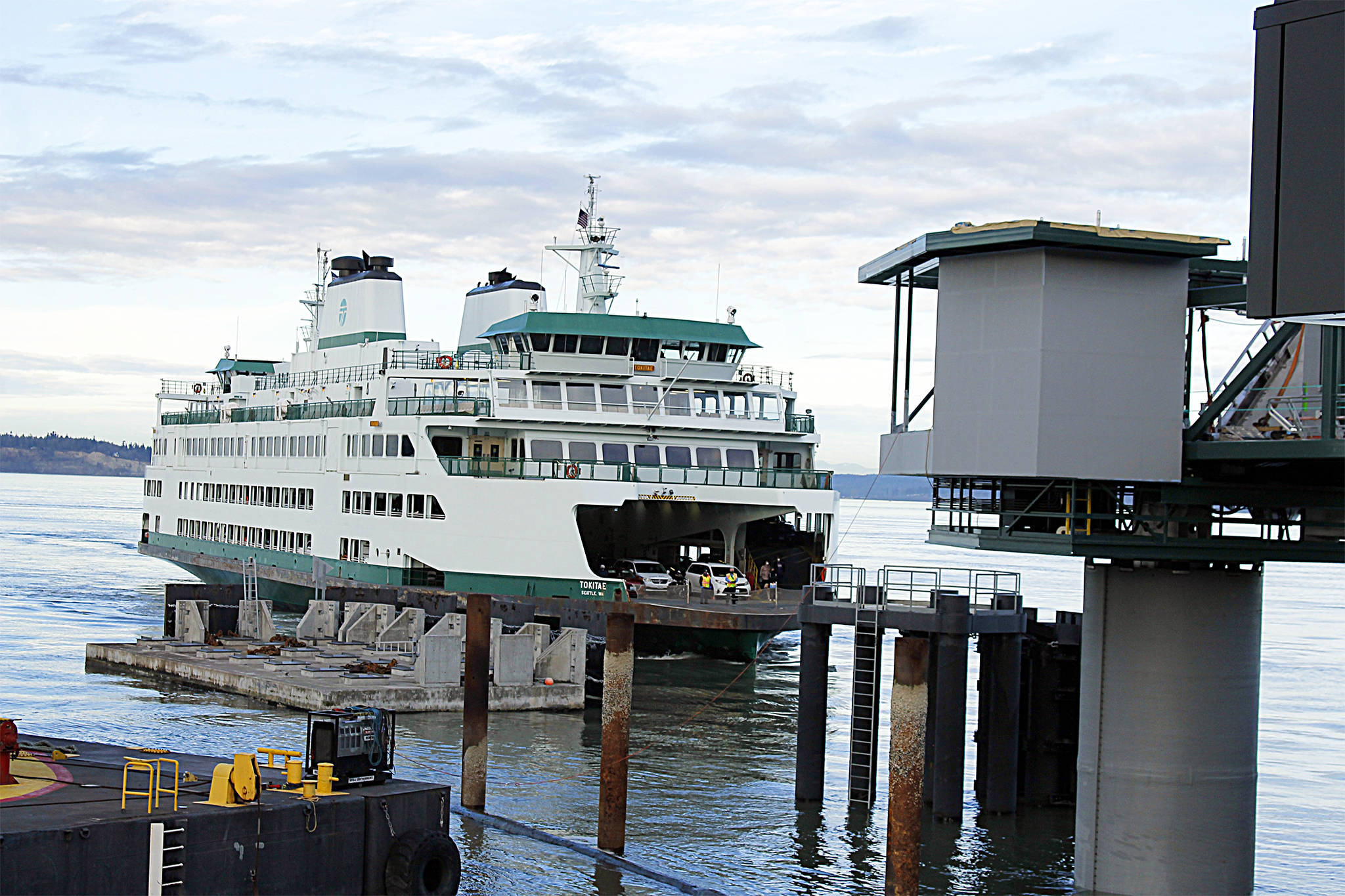 The Tokitae ferry pulls into the new Mukilteo ferry terminal Thursday afternoon. Photo by Kira Erickson/Whidbey News Group