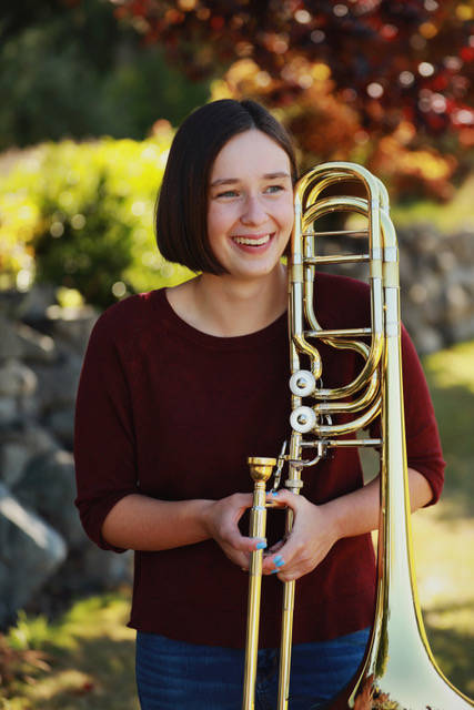 South Whidbey High School Senior Sarah Zundel plays trombone.