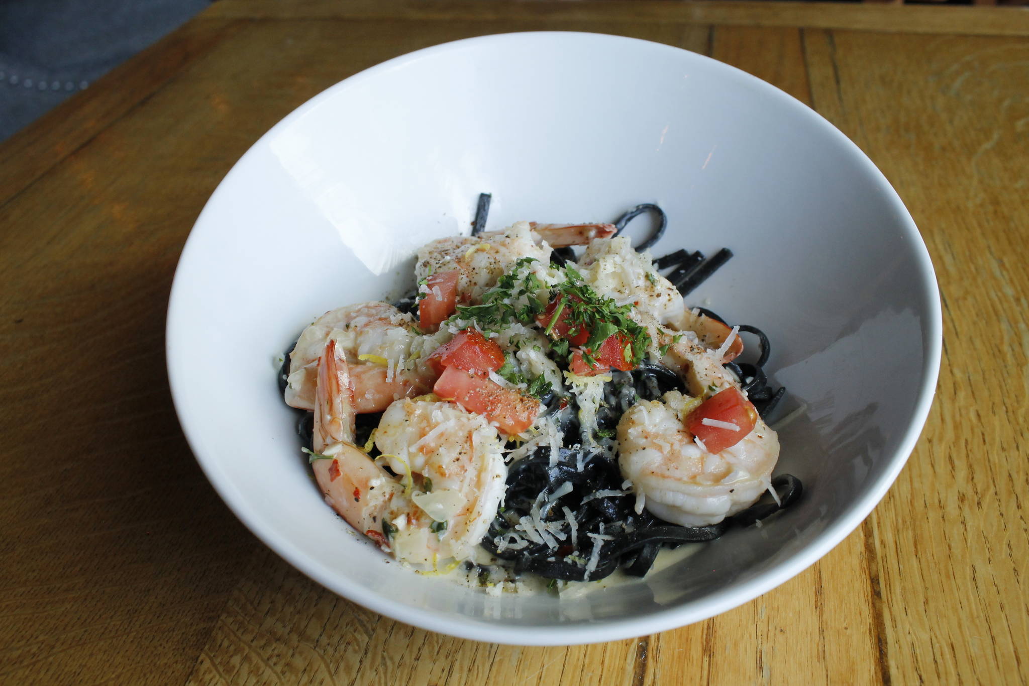 Squid ink linguine — pasta made using actual squid ink — is just one of the “eclectic” dishes on the menu at Savory. (Photo by Kira Erickson/South Whidbey Record)