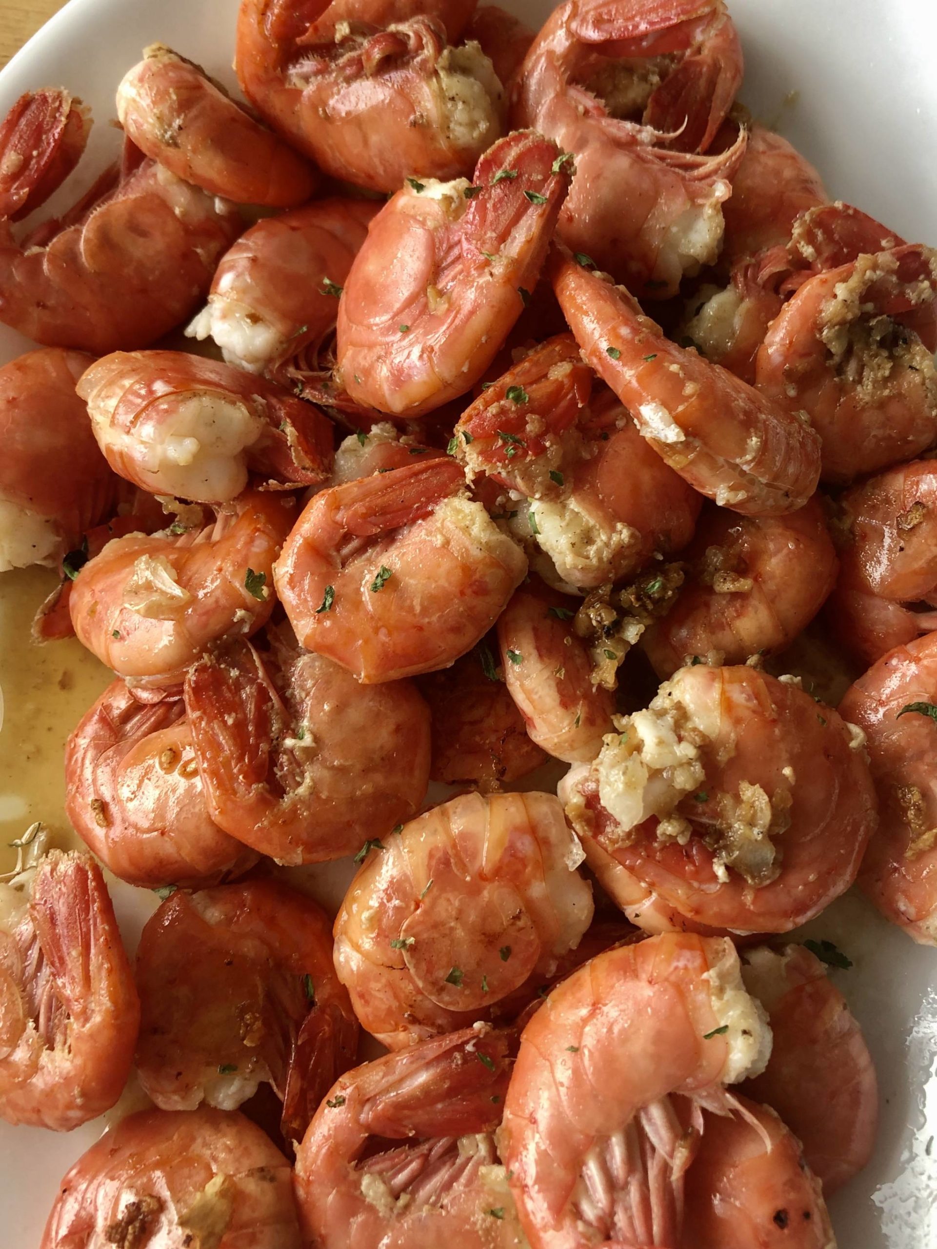 Photo by Emily Gilbert/Whidbey News-Times
Chopped garlic and parsley and salt and spot shrimp in 2020.