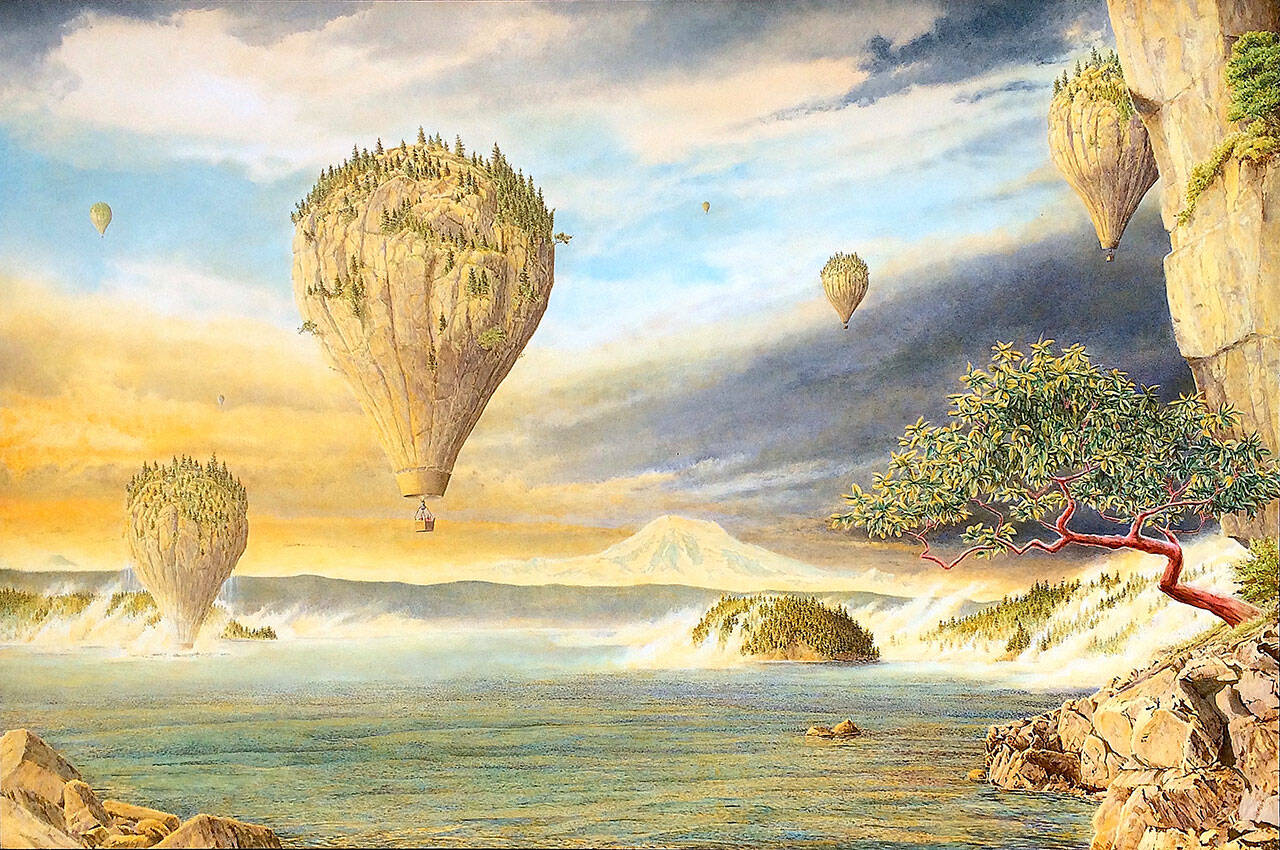 Rob Schouten’s “Skylands” oil painting is inspired by the San Juan Islands.