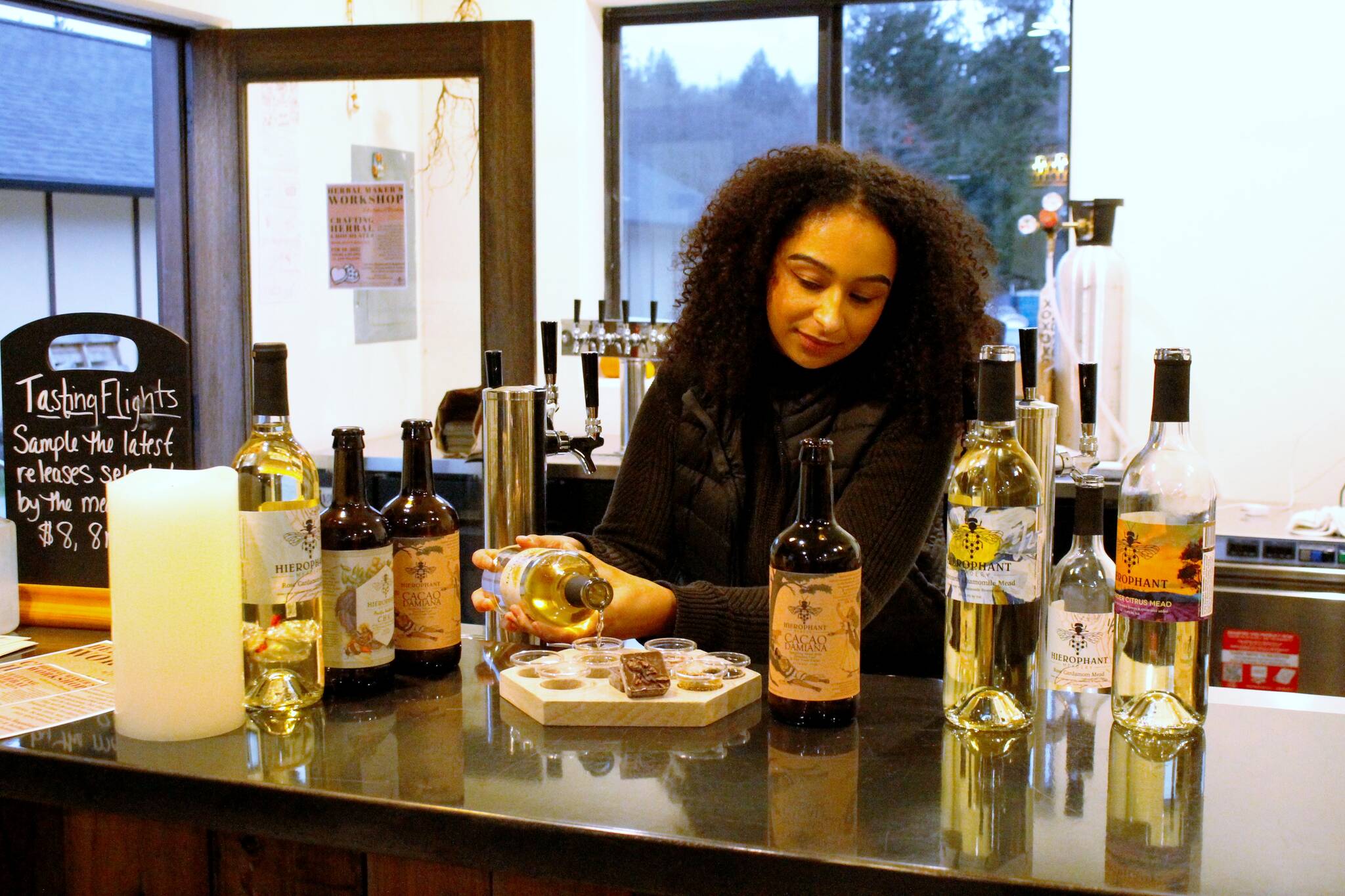 Photos by Kira Erickson/South Whidbey Record
Natasha Connaughton pours some mead at Hierophant Meadery in Freeland.