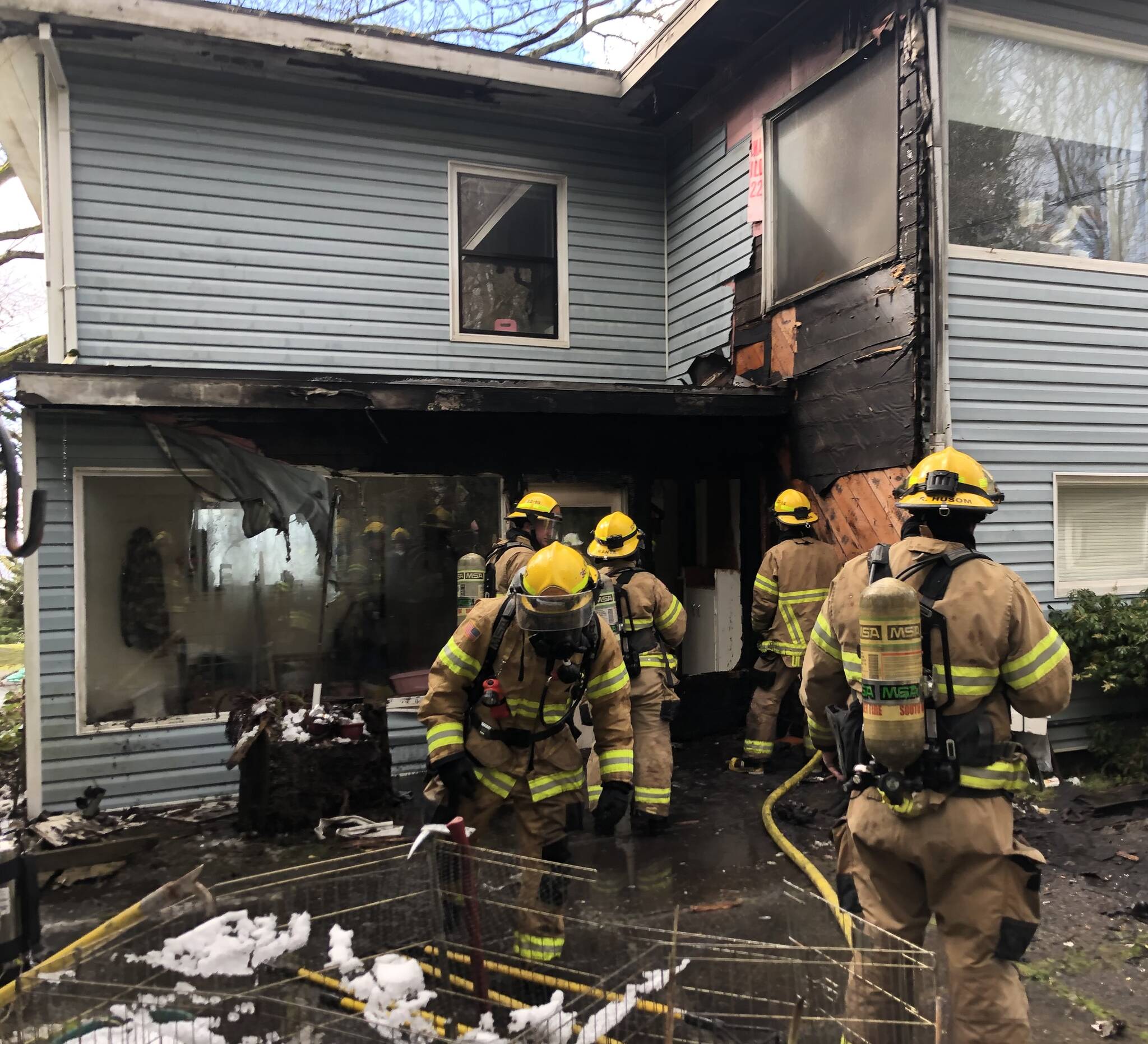 Photo provided
A fire ignited by a generator Monday caused damage to the outside of a South Whidbey home.