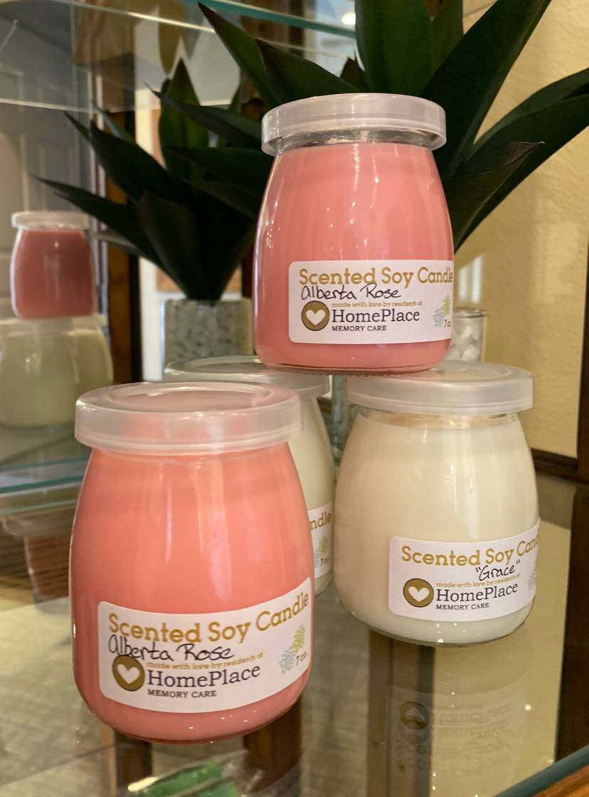 Scented candles and other products made by residents are for sale in the HomePlace lobby. (Photo provided)