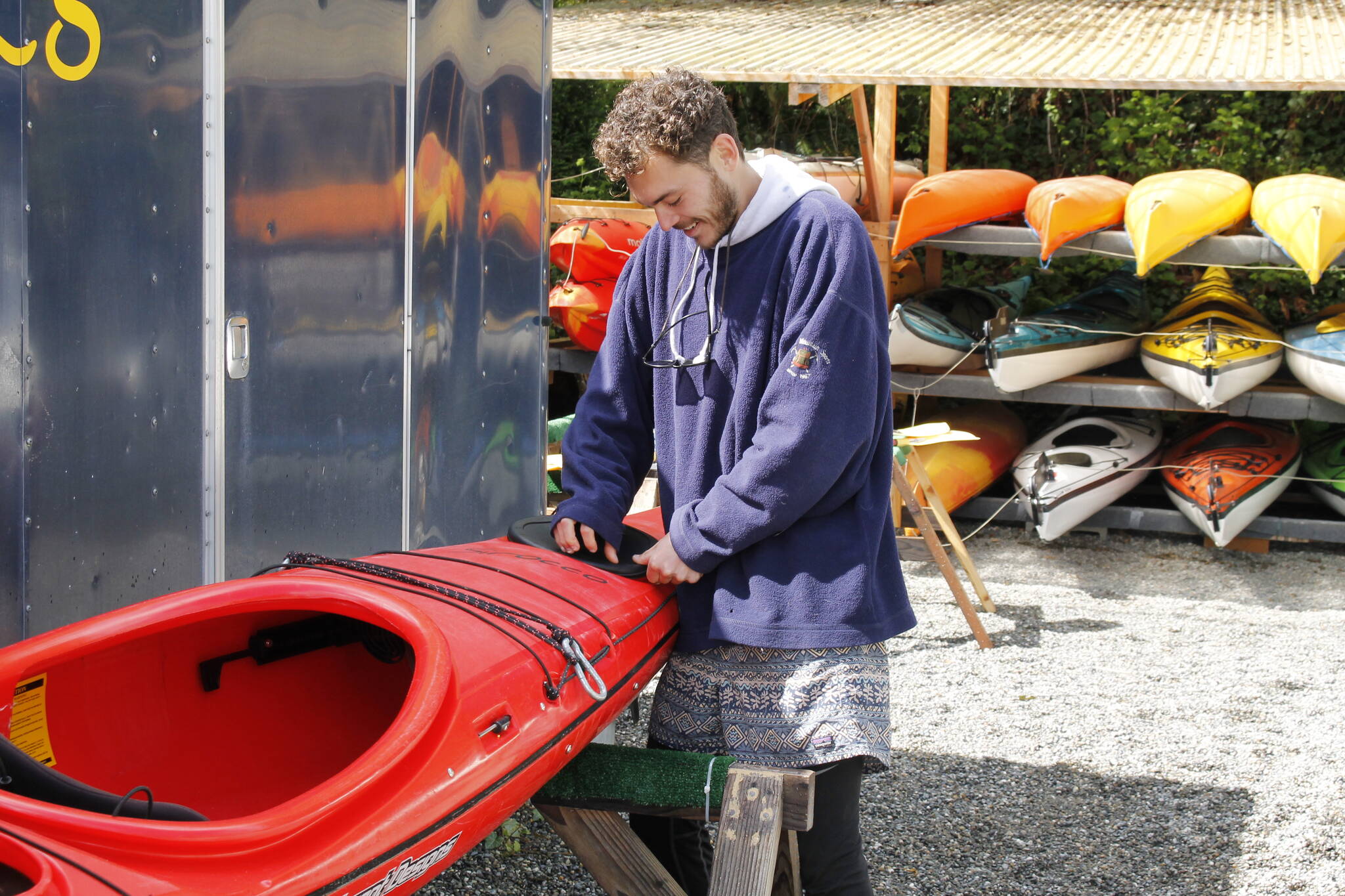 Photo by Kira Erickson/South Whidbey Record
Whidbey Island Kayaking Instructor Carter Webb readies a kayak for paddling.