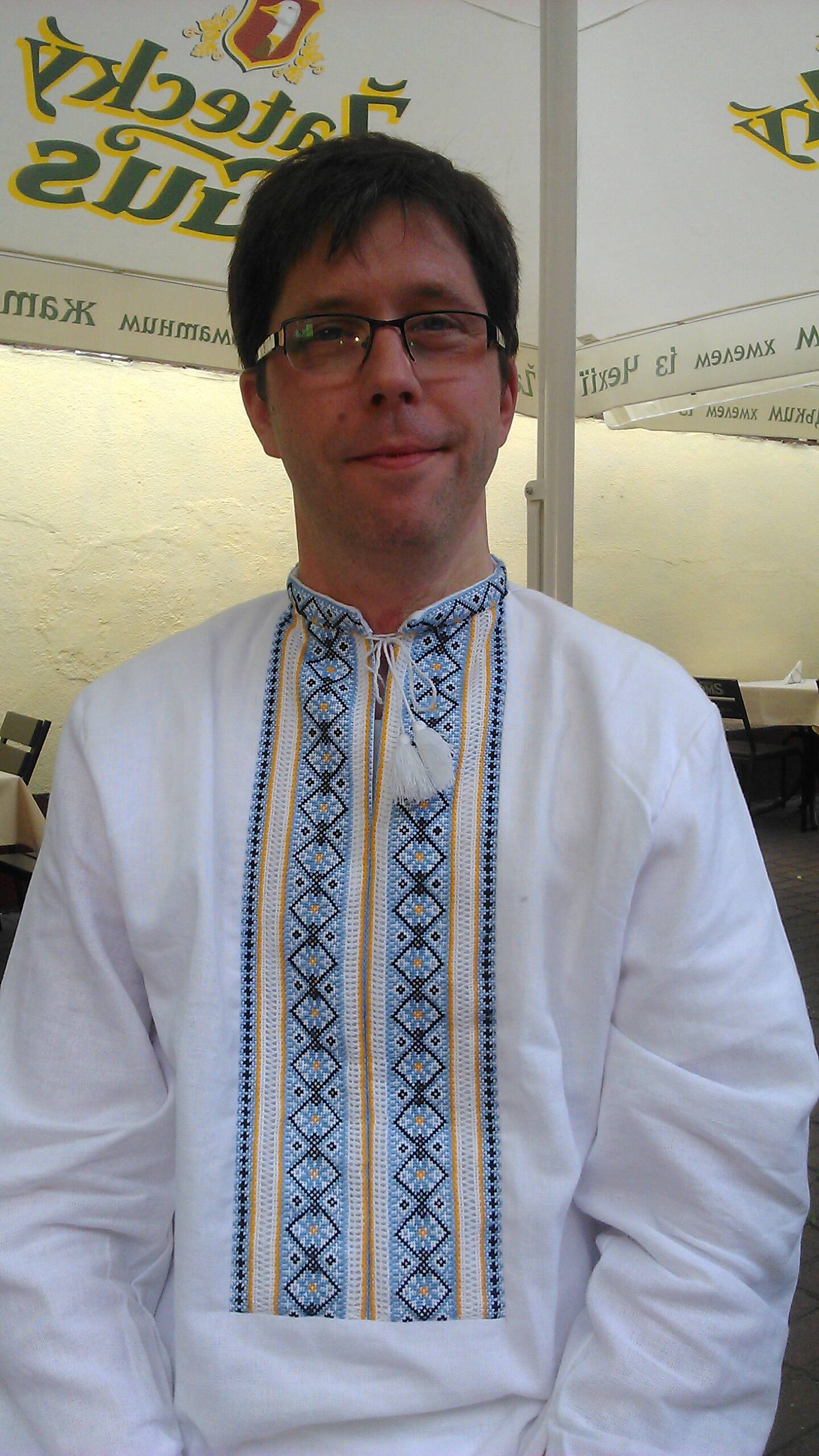 Jeffrey Groton wears a vyshyvanka, a traditional Ukrainian folk shirt. (Photo provided)