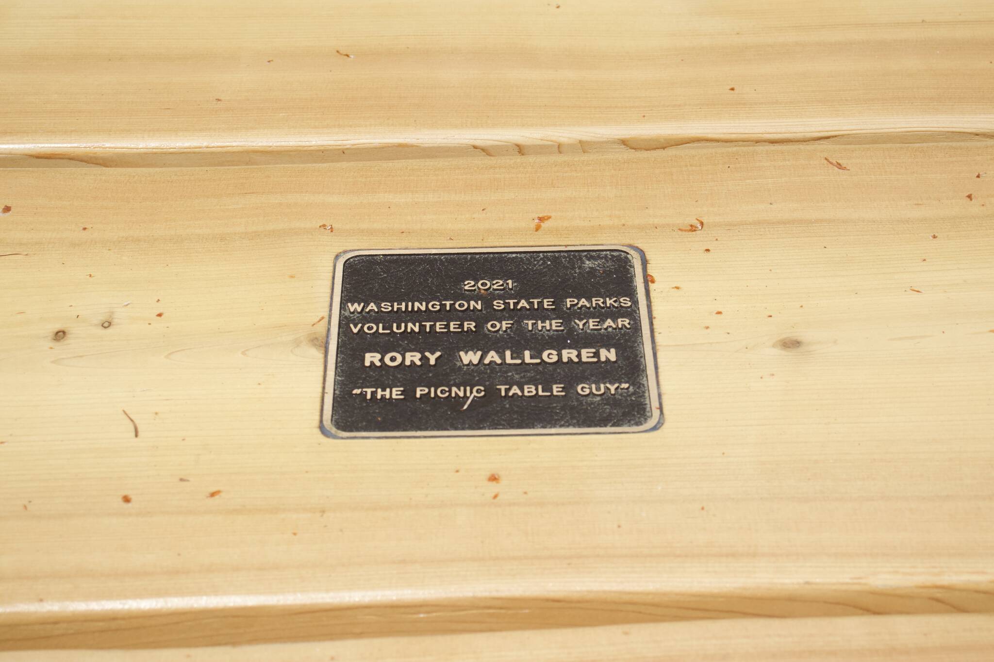 Picnic table dedicated to Wallgren (Photo by Rachel Rosen/Whidbey News-Times)