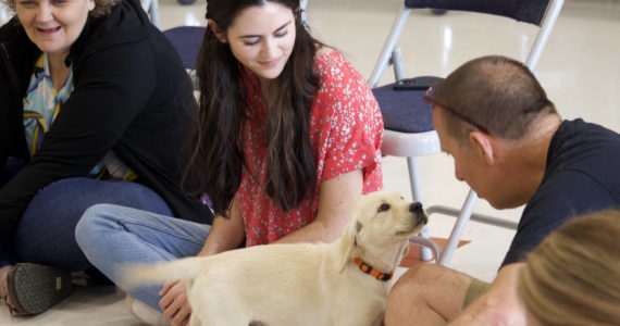 Photo by Rachel Rosen/Whidbey News-Times
North Whidbey Middle School staff.
Photo by Rachel Rosen/Whidbey News-Times
North Whidbey Middle School staff play with puppies.