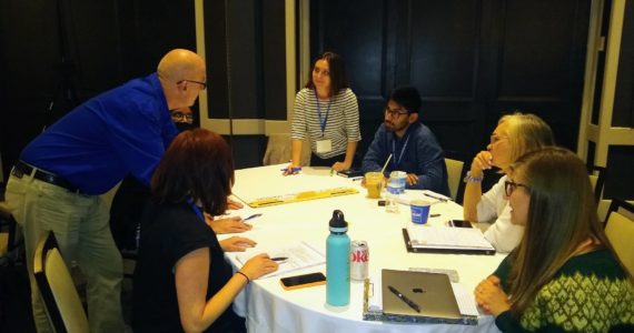 Casie Greve, right, meets with educators from across the country at the Jewish Foundation for the Righteous Summer Institute in New Jersey in June. (Photo provided by the Jewish Foundation for the Righteous)