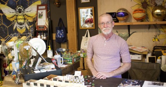 Photo by Rachel Rosen/Whidbey News-Times
Casey Burr is the owner of Hive Jive, a new Oak Harbor business that sells local vendors’ goods, along with the honey he makes.