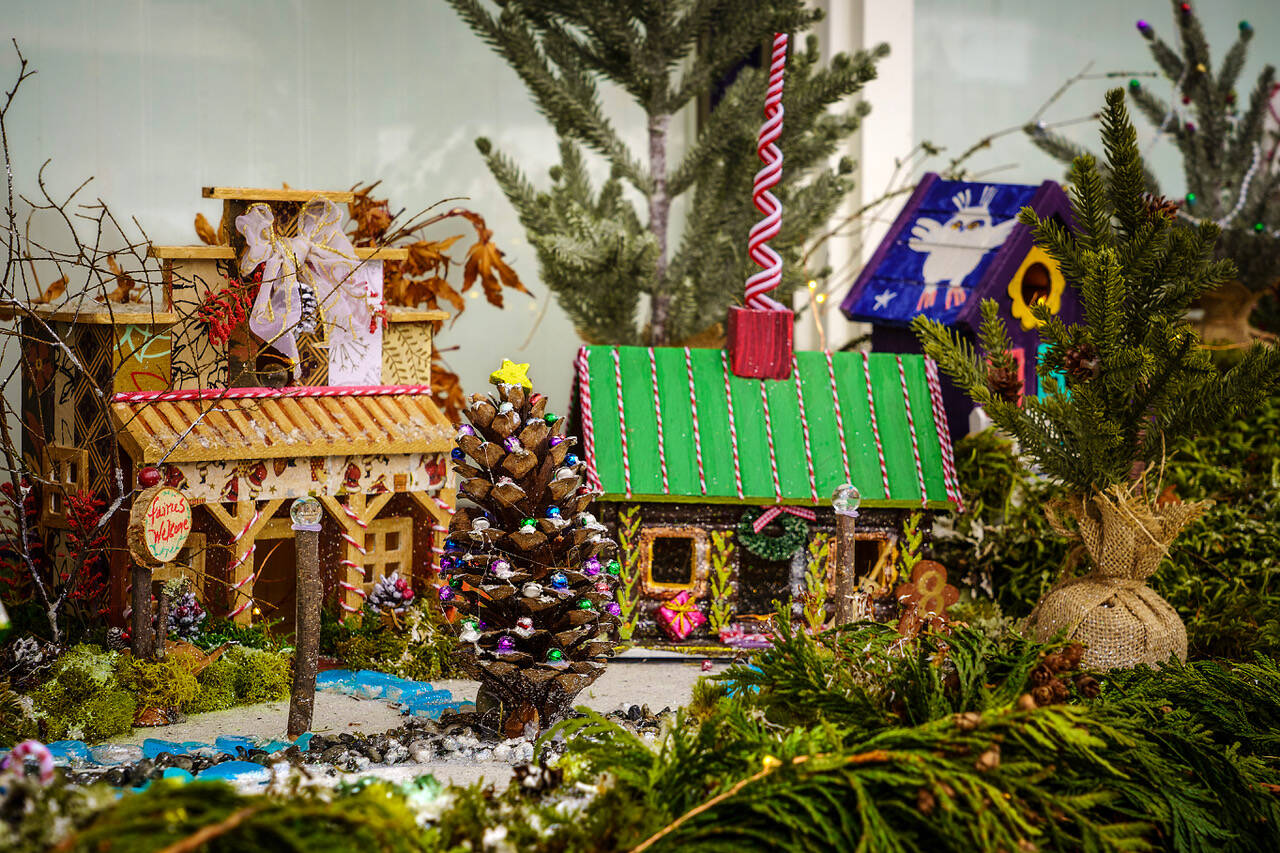 Photos by David Welton
Birdhouses in the Christmas village are intricately painted and will be for sale later this month. Proceeds will support real-life tiny house project THINC, or Tiny Houses in the Name of Christ.