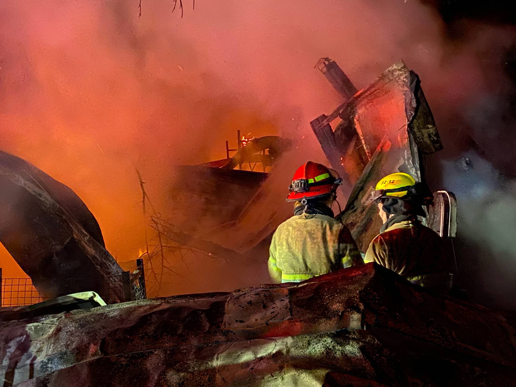 Photo provided
Firefighters battled a blaze early Friday morning at a burning South Whidbey workshop.