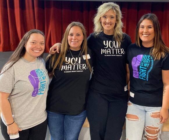 Photo provided
From left, Brandon Graham Foundation board members Nikki Breaux, Michelle Armstrong, Debbie Vescovi and Ashley Bindschatel attend Brian Williams Think Kindness event at Coupeville School District. All four board members have lost loved ones, including Graham, to suicide, and felt prompted to further the foundations cause.
