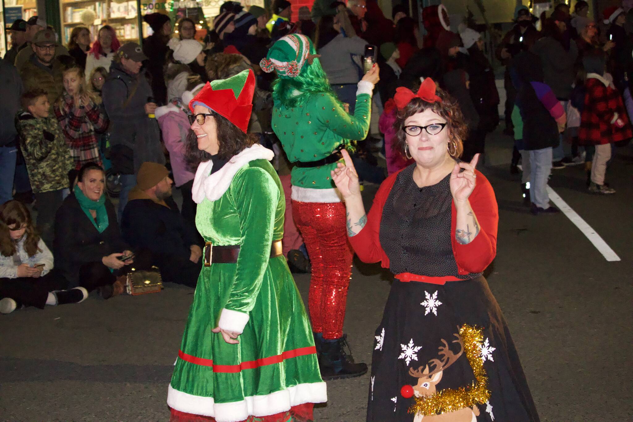 Photo by Rachel Rosen/Whidbey News-Times
Two elves precede Santa and Mrs. Claus during Oak Harbor’s Christmas parade.