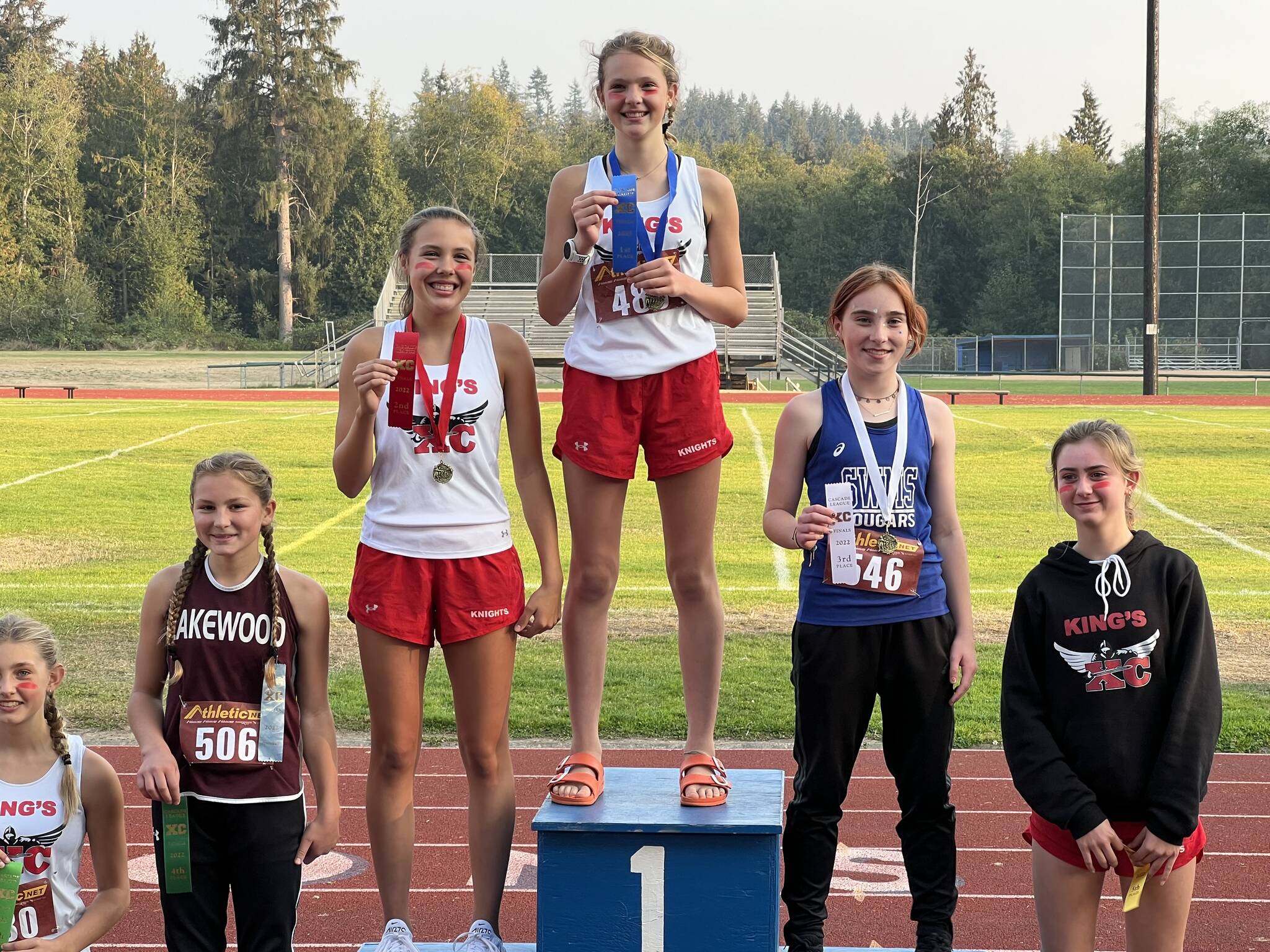 Photo provided
Reed Atwood (second from right) placed 3rd at the Cascade League Championship held at South Whidbey High School with a time of 12 minutes, 2 seconds.