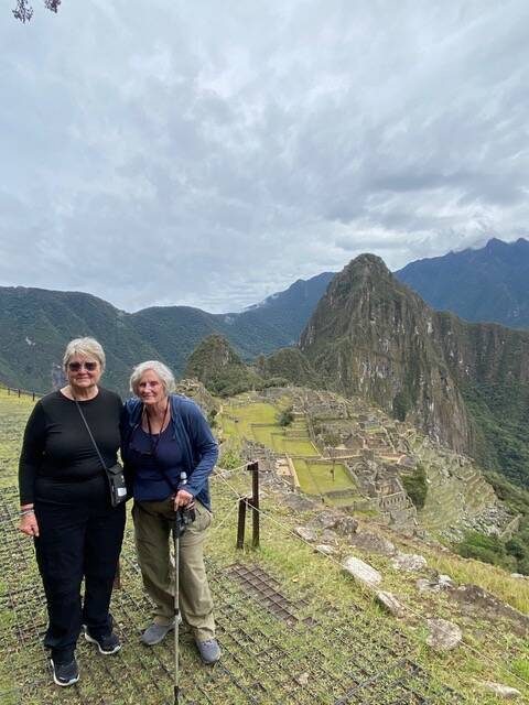 From left, Sally Crelly and Avis Berney found themselves trapped in Peru after visiting Machu Picchu due to political unrest in the country. (Photo provided)
