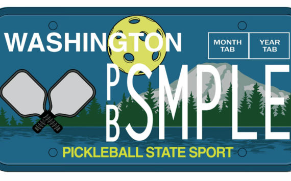 Pickleball Rising license plate, designed by Laramie Studio in Seattle (Seattle Metro Pickleball Association)