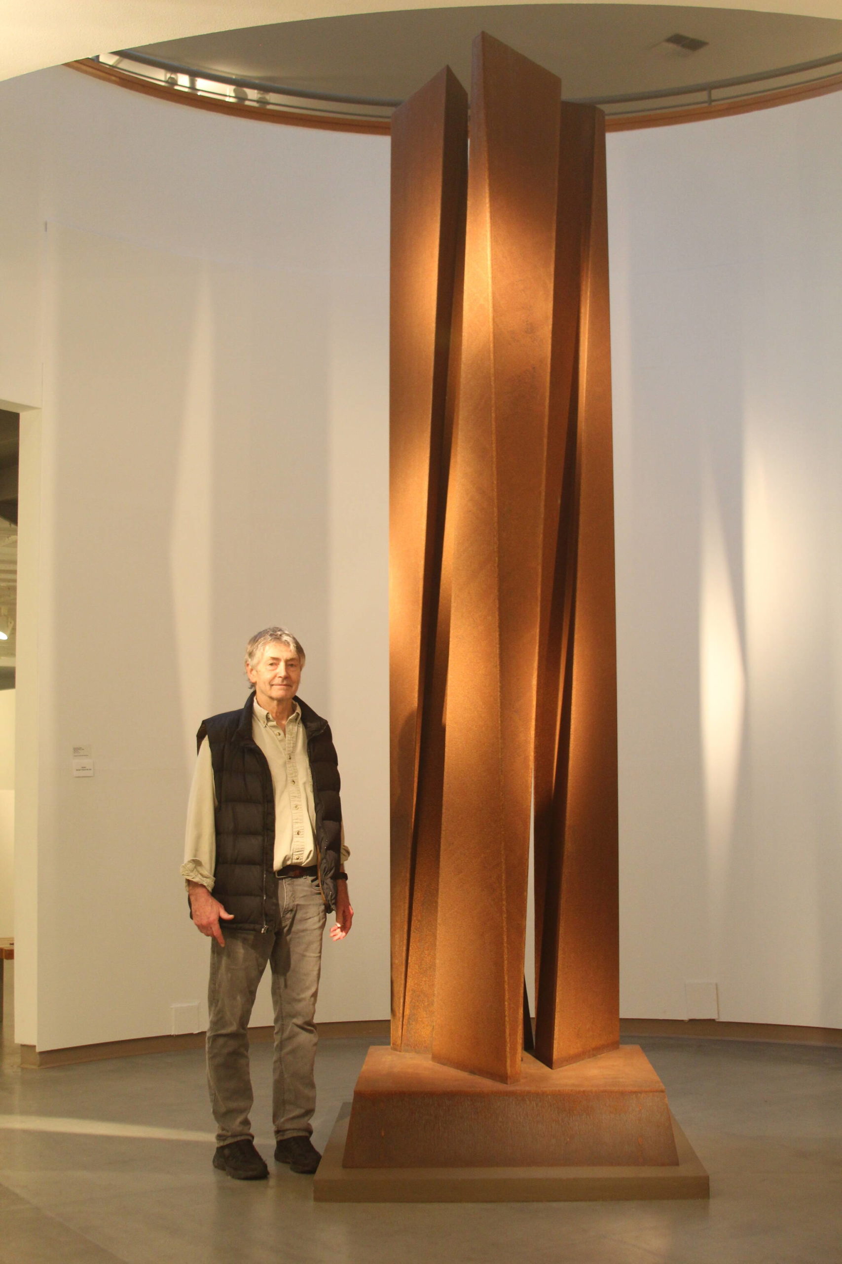 Photo by Karina Andrew/Whidbey News-Times
Richard Nash’s 12-foot sculpture “Segmented Prism #2” is the focal point of his exhibit at the Museum of Northwest Art in La Conner.