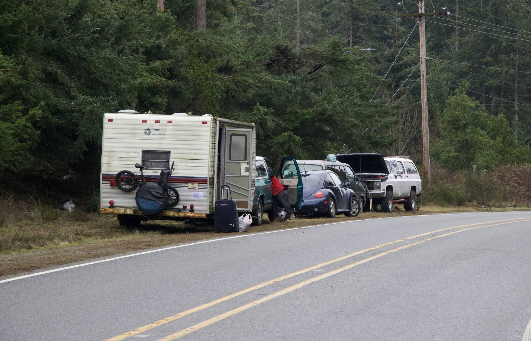 Photo by Rachel Rosen/Whidbey News-Times
Two clusters of RVs and vehicles are permanently parked on either side of Hoffman Road.