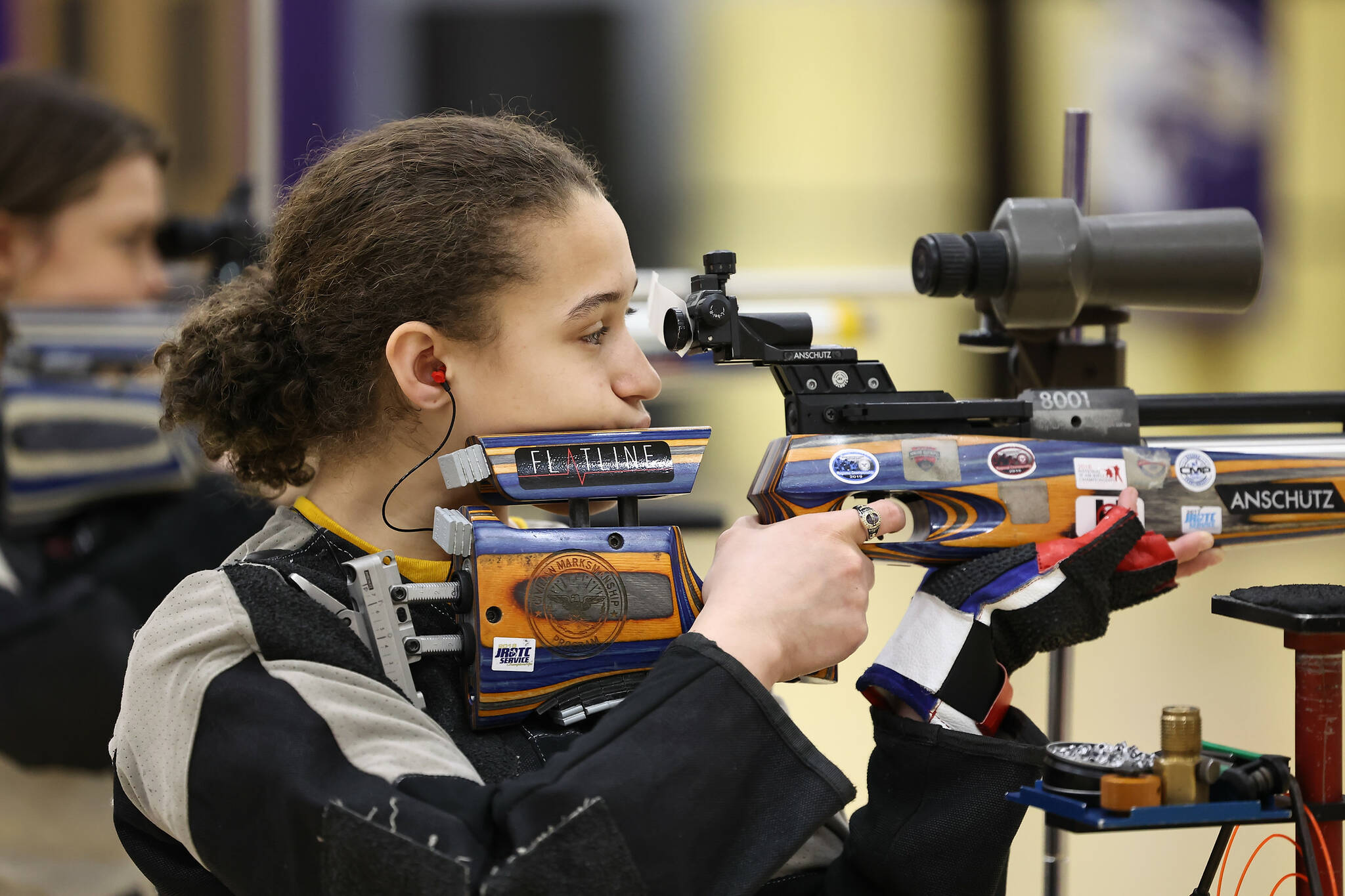 Oak Harbor student Brianna Richard competes in the Marksmanship Precision event. Richard won first place in the Physical Fitness Iron Woman event.