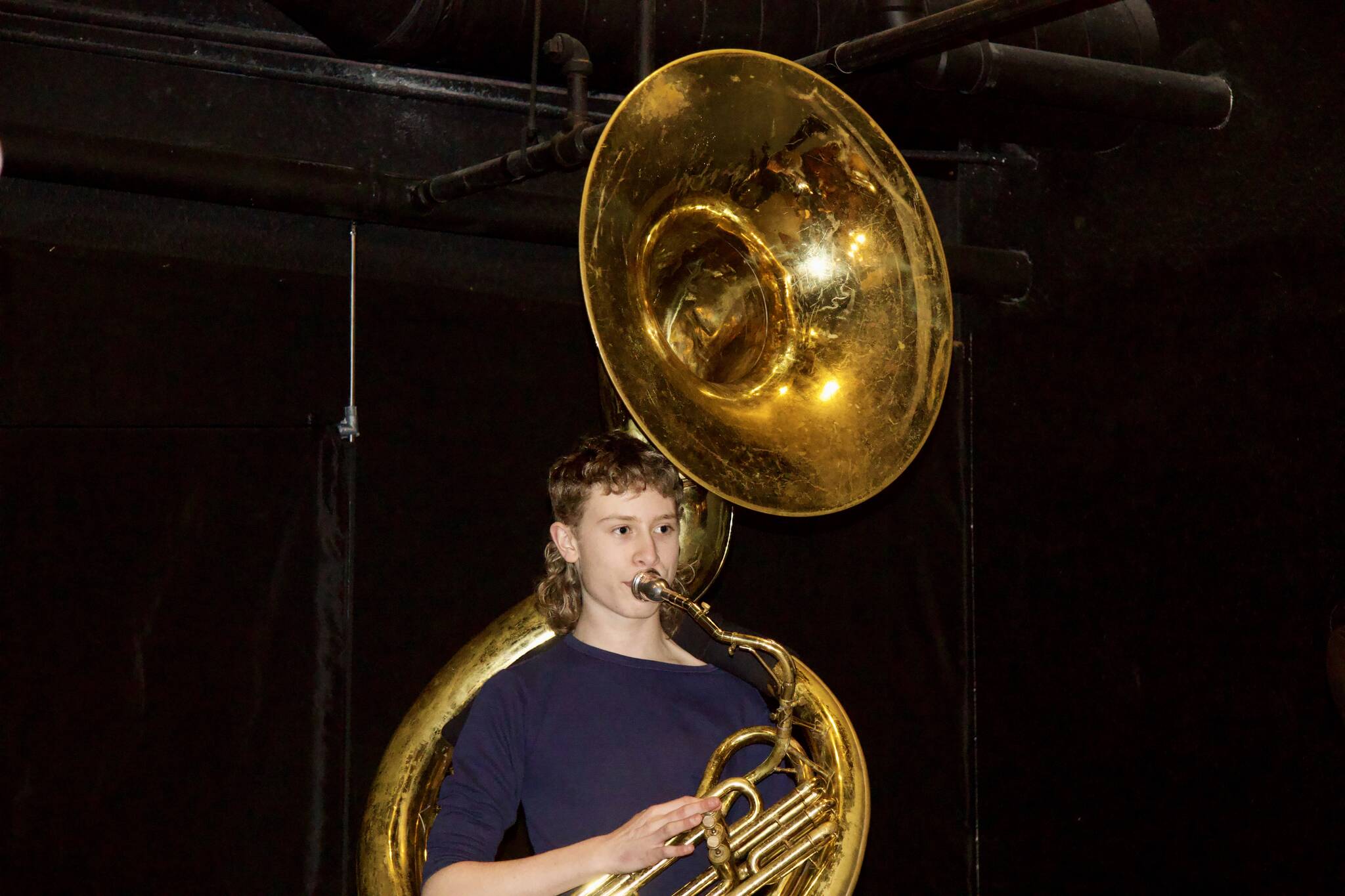Photo by Rachel Rosen/Whidbey News-Times
Colton Gehring plays the sousaphone for Kick-Brass.