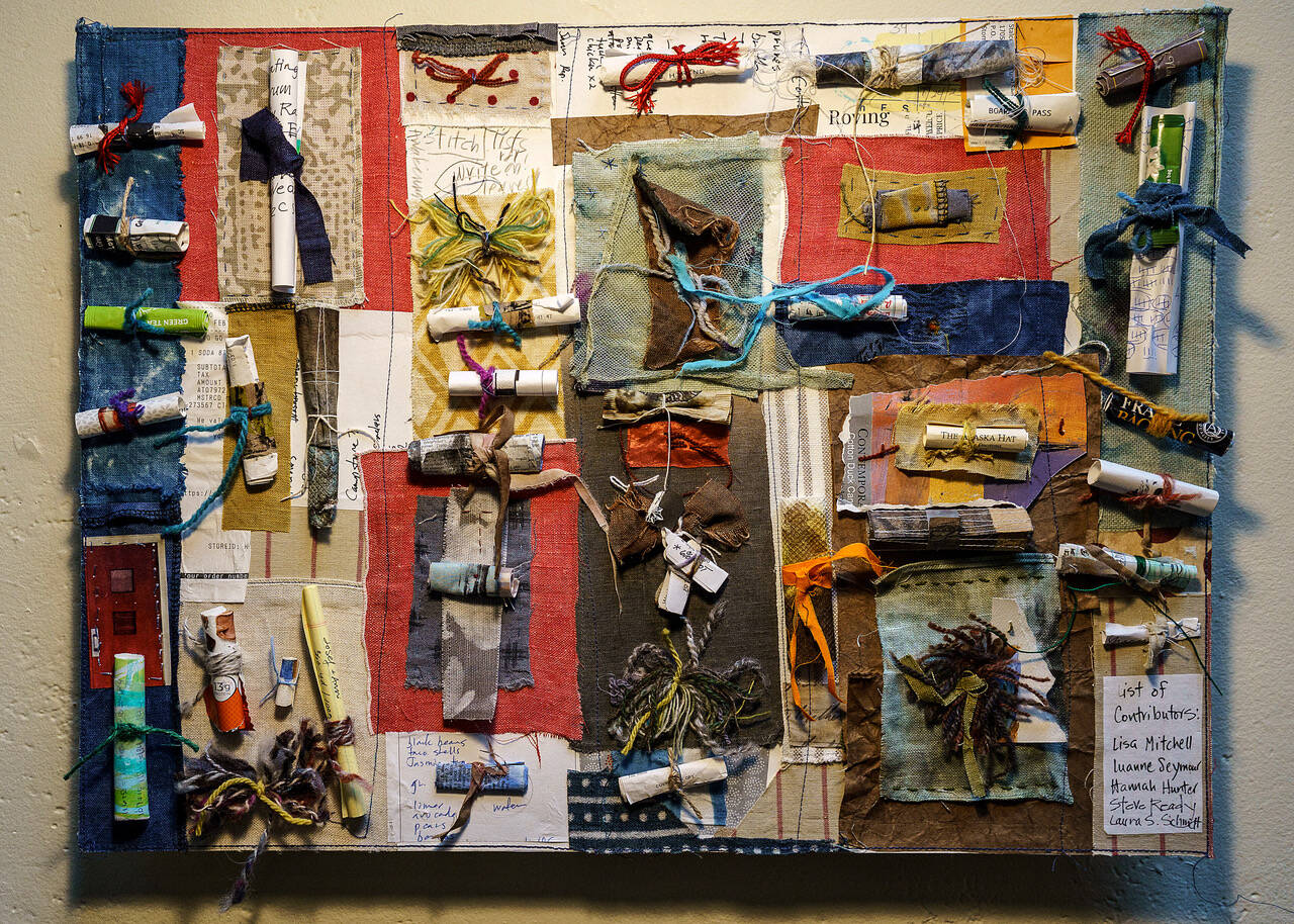 “Scrap Judgment,” a collage by Lisa Mitchell, Luanne Seymour, Hannah Hunter, Steve Ready and Laura Stangel Schmidt.