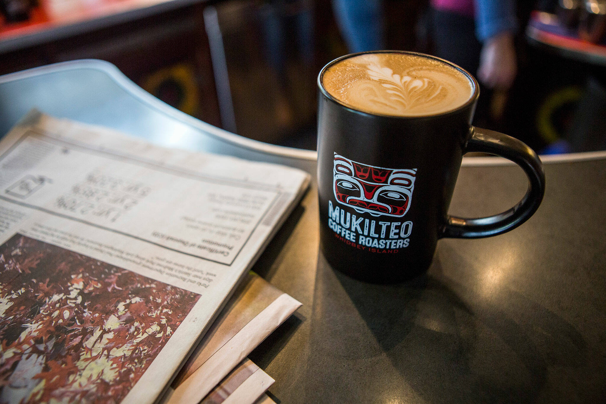 A latte at Mukilteo Coffee Roasters on Oct. 10, 2018 in Langley, Washington. (Olivia Vanni / The Herald)