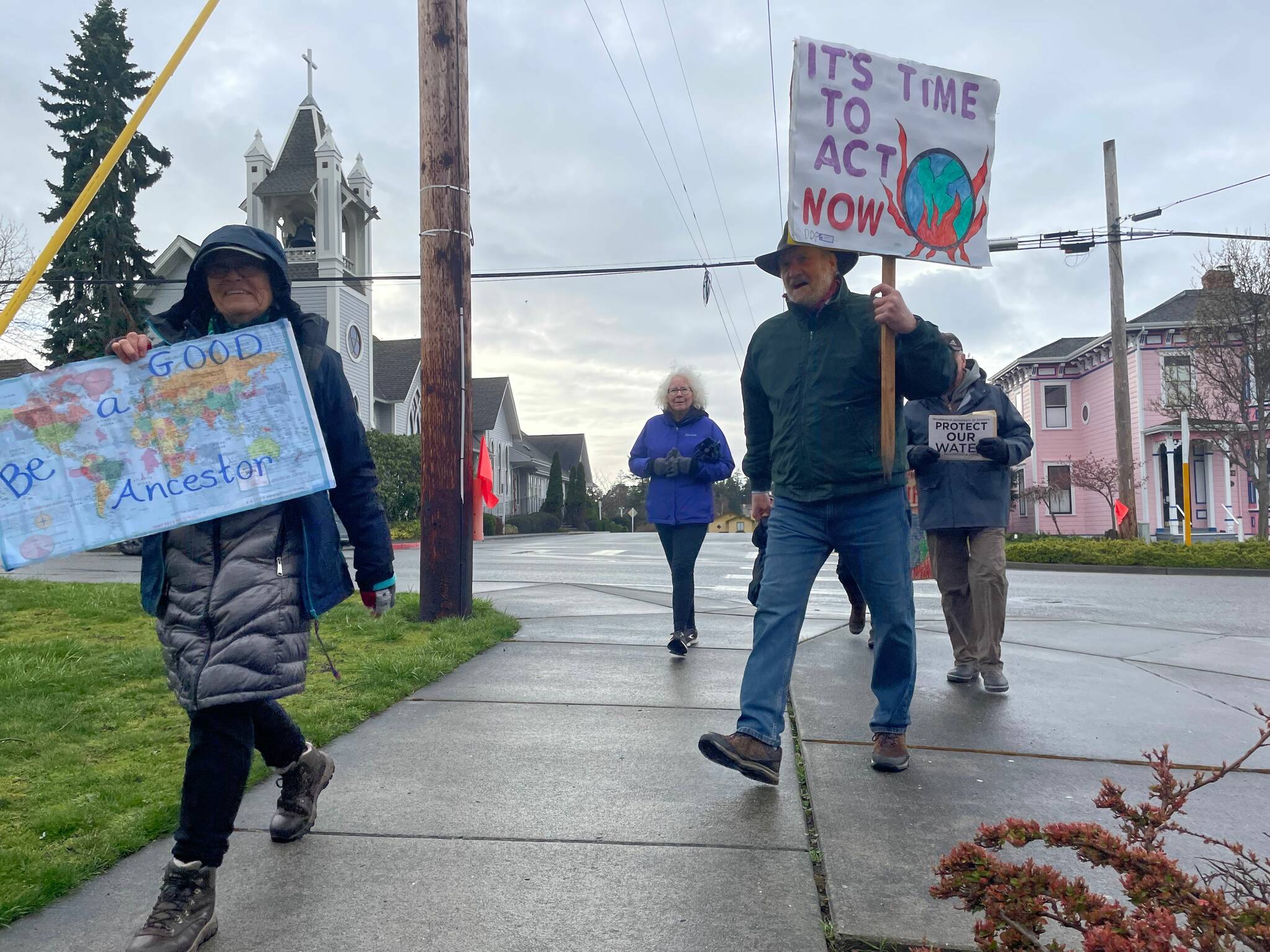 Students and community activists rally in Coupeville March 24 to voice their support for a county climate emergency declaration. (Photo provided)