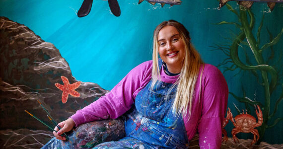 Photos by David Welton
Carly Sarver is the artist behind a brand-new mural depicting the marine wildlife of the Salish Sea. South Whidbey resident John Knowlton commissioned the Stanwood muralist to paint what was formerly an accent wall in his new home.