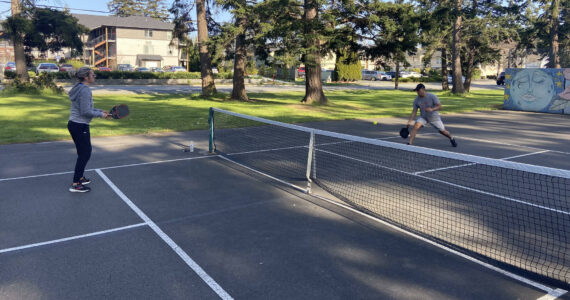 Photo by Rachel Rosen/Whidbey News-Times
Ronaldo and Stacey Nascimento play pickleball in Rotary Park.