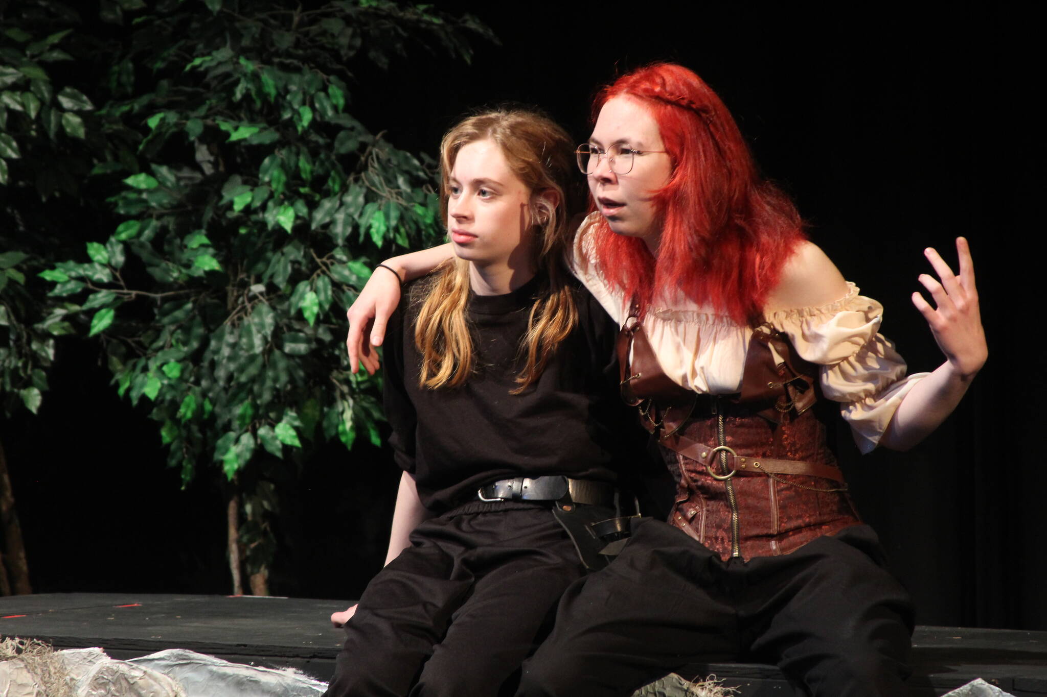 Photo by Karina Andrew/Whidbey News-Times
Wynter Arndt, left, and Adrian Burrows play Tilly and Lilith in Coupeville High School’s upcoming production of “She Kills Monsters.”