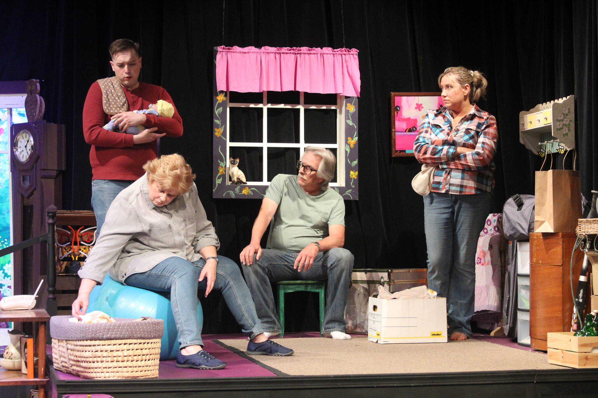 From left, Wesley Moran, Gaye Litka, Ben Honeycutt and Amy Malmkar star in “The Birds and the Bees,” opening this weekend at the Whidbey Playhouse.