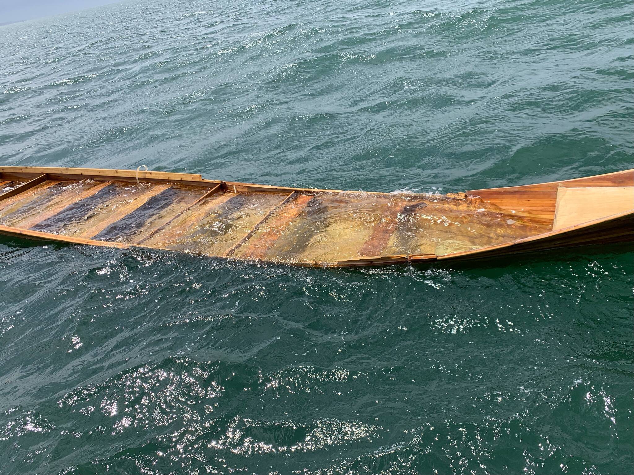 Photo provided
The 40-foot cedar canoe, made by a member of the Lummi Nation, was found mostly submerged in the Salish Sea.