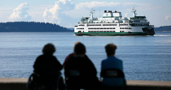 Photo by Ryan Berry/The Herald
A ferry heads out from Mukilteo towards Clinton during the evening commute Thursday, June 16, 2022, in Mukilteo, Washington.