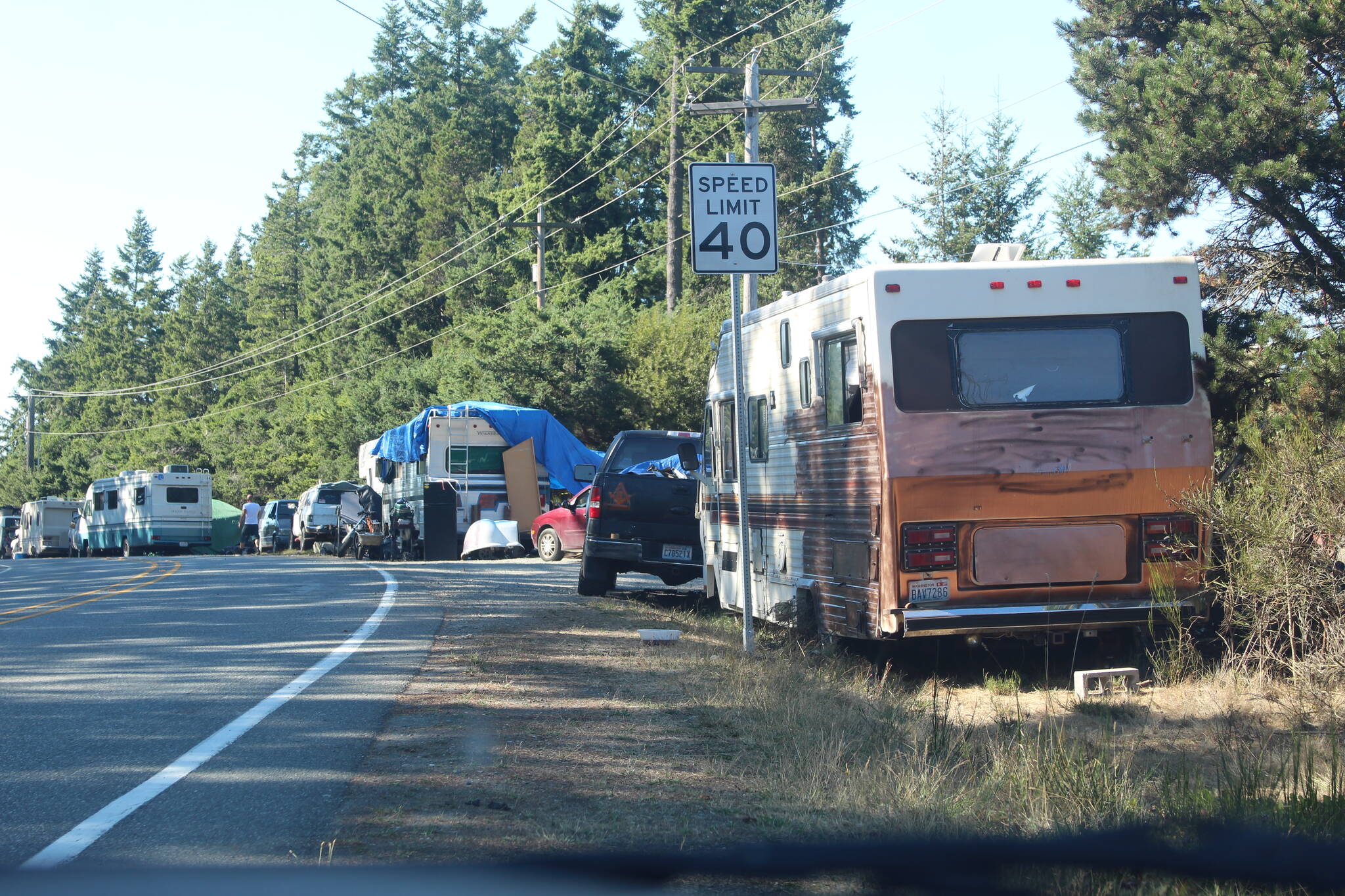 A homeless encampment on Hoffman Road has grown. (Photo by Karina Andrew/Whidbey News-Times)