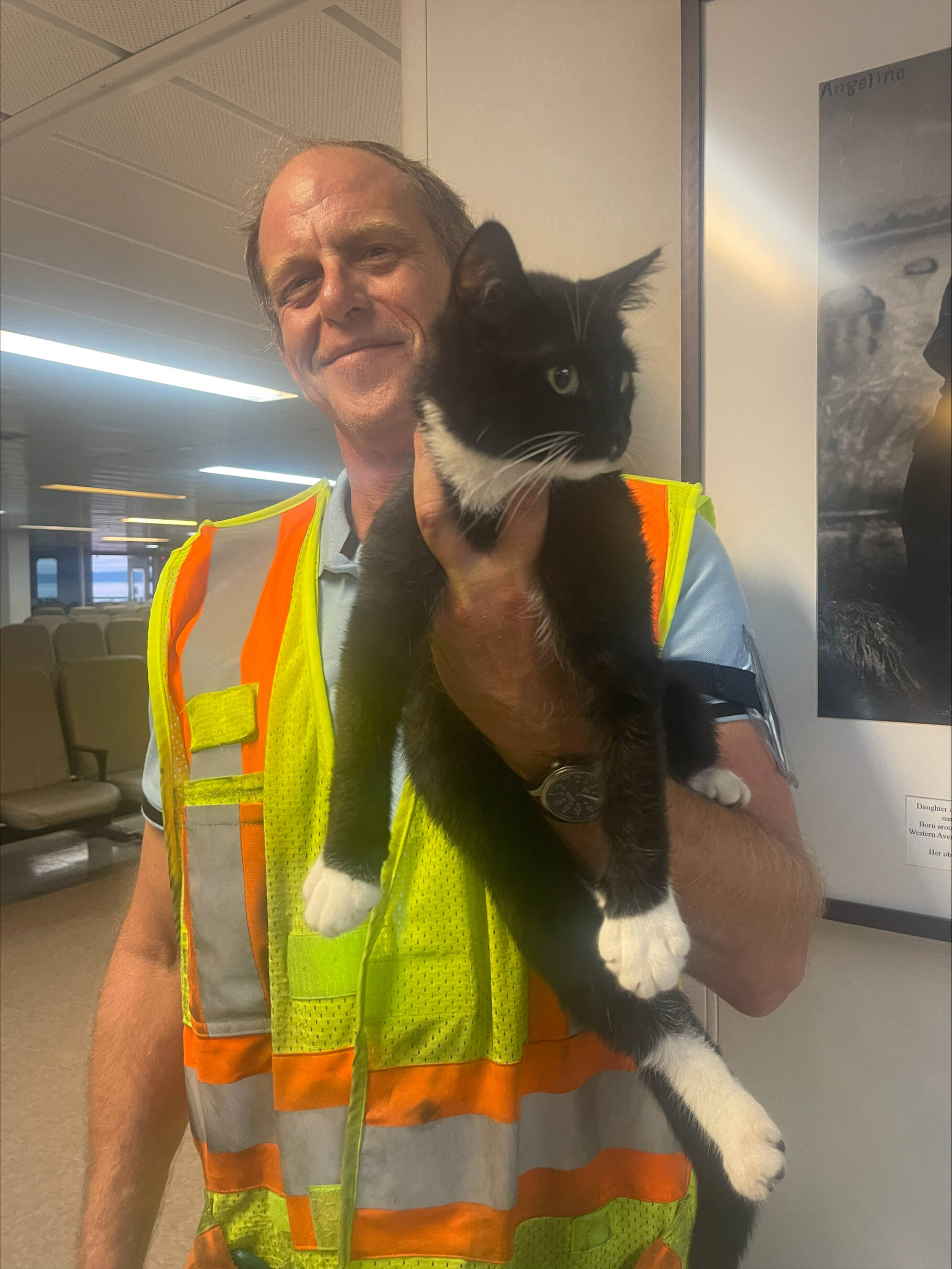 Photo provided
Washington State Ferries employee John Armstrong with Captain, the kitten he ended up adopting.