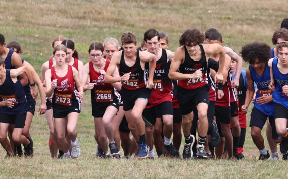 Photo by John Fisken
Cross country girls and boys start racing together during a race at Fort Casey State Park Wednesday.