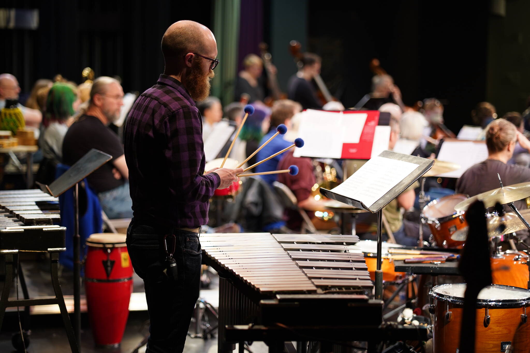 Brandon Nelson plays percussion during a rehearsal of the Saratoga Orchestra. (Photo provided)