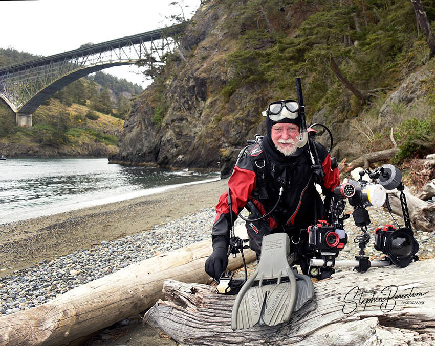 Longtime Whidbey diver Jan Kocian smiles in his SCUBA gear at Deception Pass State Park. (Photo courtesy of Jan Kocian)