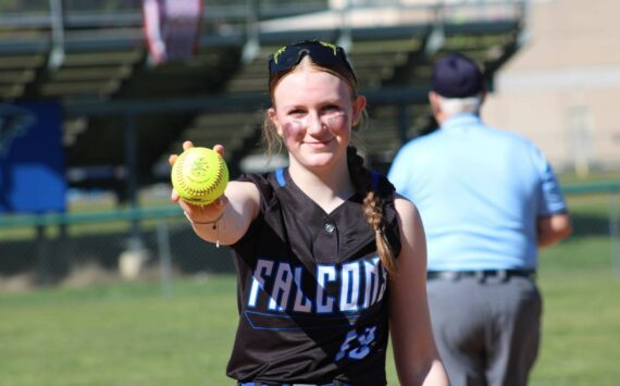 Photo courtesy Keasha Campbell
South Whidbey eighth grader Lena Heggenes shows off her home run ball she hit during a game March 16 against Evergreen of Seattle. South Whidbey won 14-2.