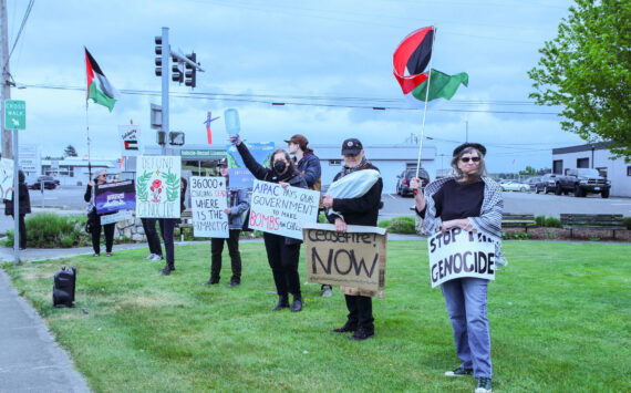 Photo by Luisa Loi
Oak Harbor’s vigil for Gaza attracted a small crowd of locals. For the past seven months, people around the world have been gathering to show solidarity with the Palestinian people, raise awareness and demand for a ceasefire.
