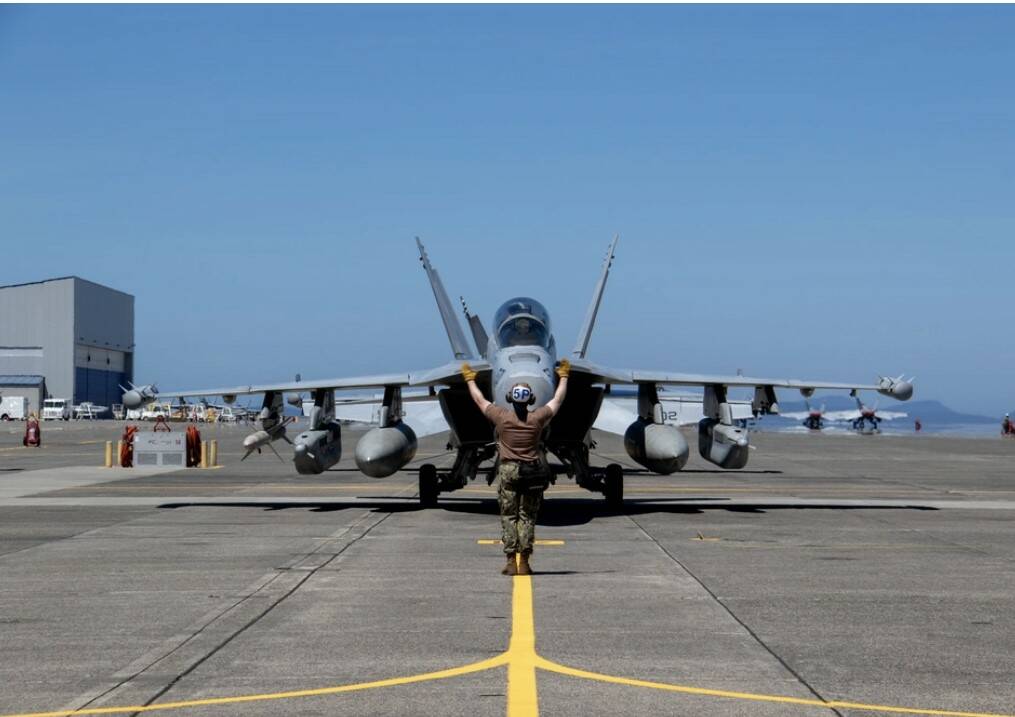 An E/A-18G Growlers, assigned to the Zappers of Electronic Attack Squadron (VAQ) 130, return home to Naval Air Station Whidbey Island, Washington, July 13,2024, after a deployment with the Dwight D. Eisenhower Carrier Strike Group. The Dwight D. Eisenhower Carrier Strike Group returned to homeport after a nine-month deployment to the U.S. 5th and 6th Fleet areas of operations to support maritime security, promote regional stability and deter aggressions. (U.S. Navy Photo by Mass Communication Specialist 1st Class William Sykes)