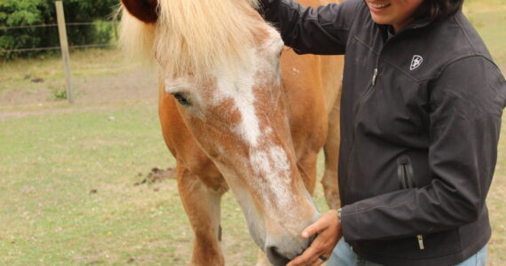 Rhed pets Joel, one of many horses at Big Rhed Barn.