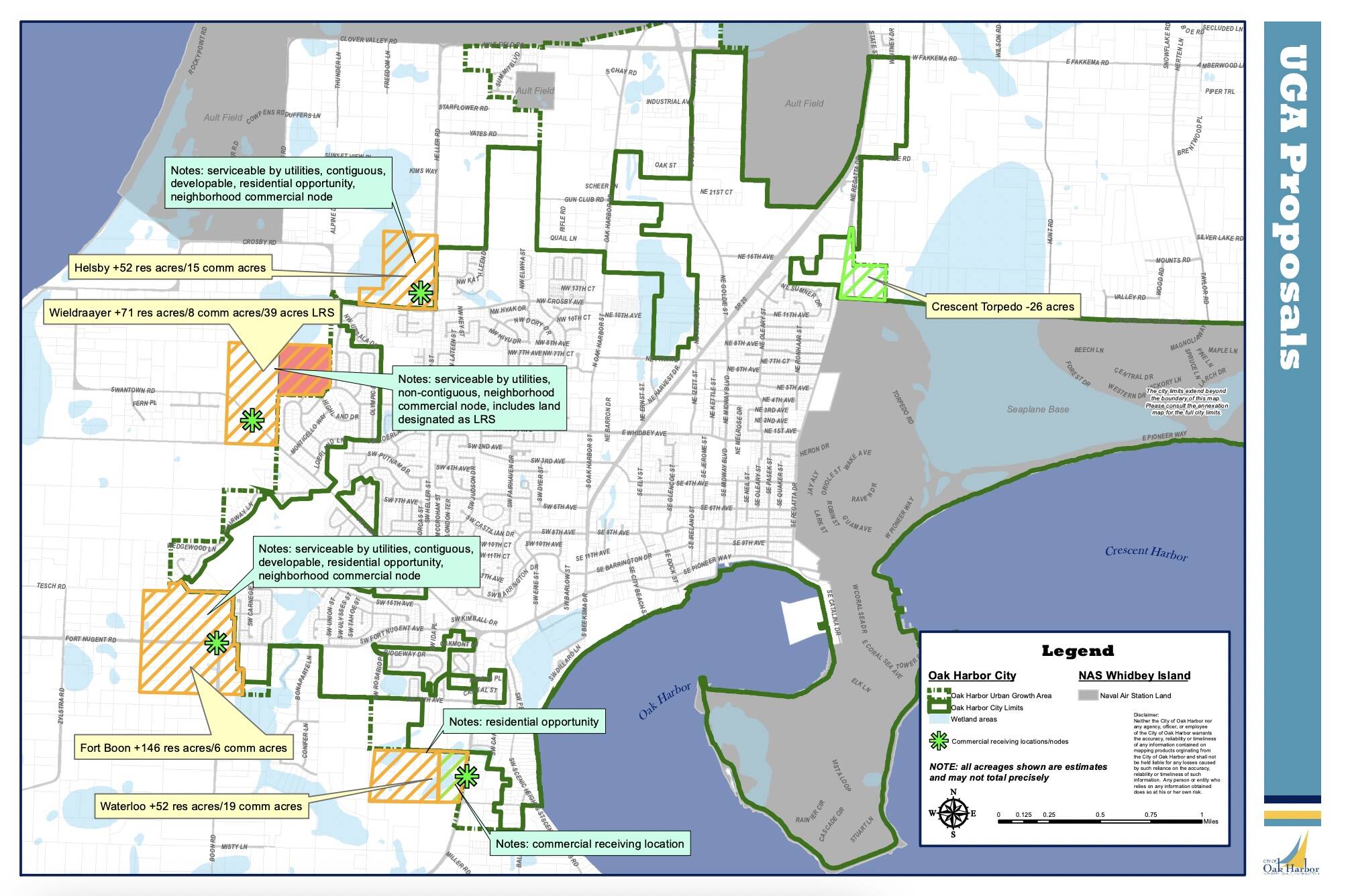 A map shows the areas of proposed UGA expansions around Oak Harbor.