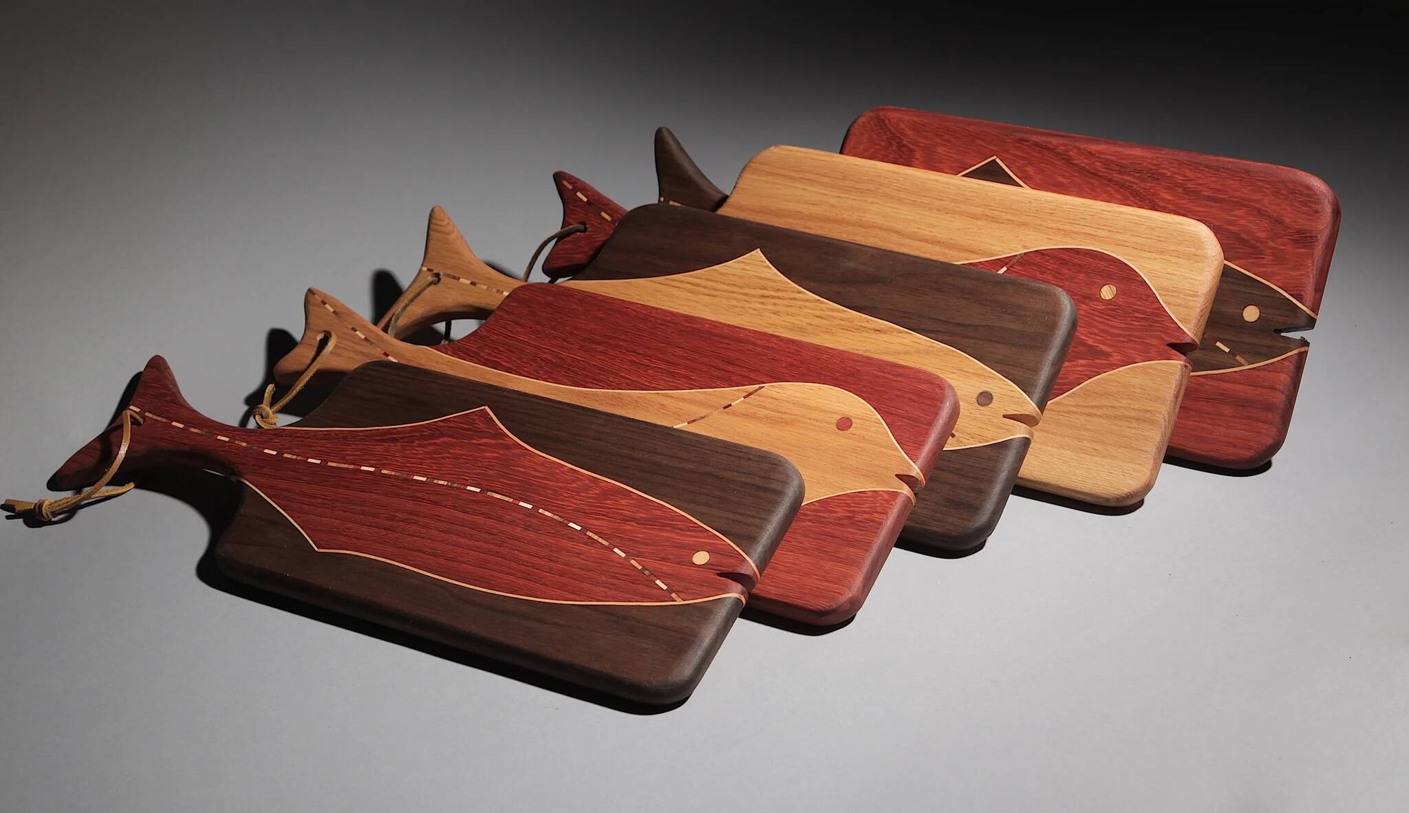(Photo provided by Rob Schouten Gallery) A selection of hardwood cutting boards made by Bruce Laner.
